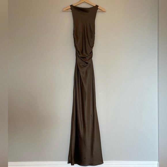 NEW Reformation Anaiis Long Silk Backless Dress Morel Brown | US 6 UK 10 - Picture 4 of 15
